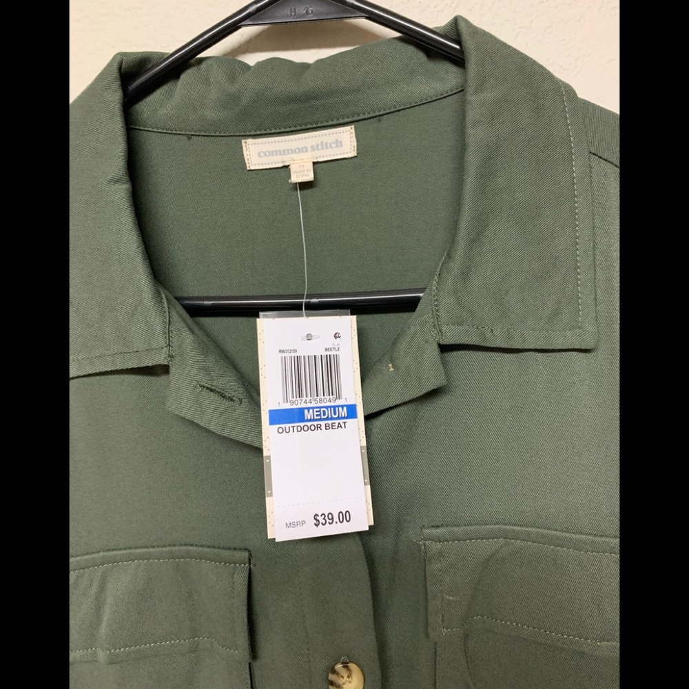 Common Stitch Button Top/outerwear. Olive green - Picture 3 of 7